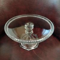 Antique Heisey Puritan 341 Clear Pressed Glass Pedestal Cake Stand with Beaded Lip, Vintage EAPG Pastry Dessert Display Plate