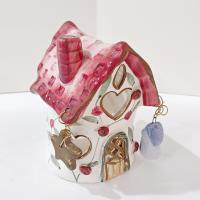 Vintage Crazy Mountain Whimsical Cottage House Ceramic Tea Light Votive Candle Holder