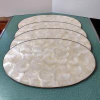 Vintage Capiz Shell Oval Placemats, Set of Four, 1960's Table Setting Decor