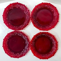 Vintage Avon 1876 Cape Cod Ruby Red Glass Salad Appetizer Dessert Plates, Set of Four