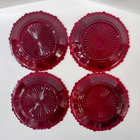 Vintage Avon 1876 Cape Cod Ruby Red Glass Salad Appetizer Dessert Plates, Set of Four