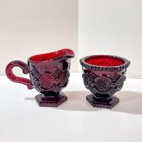 Vintage Avon 1876 Cape Cod Ruby Red Glass Creamer and Open Sugar Bowl Set