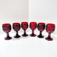 Vintage Avon 1876 Cape Cod Ruby Red Small Wine Glasses, Set of 6, Aperitif Cordial Sherry Port Wine Glasses, Holiday Christmas Glassware