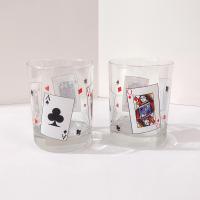 Vintage Luminarc Card Party Double Old Fashioned Whiskey Lowball Glasses, Set of Two, Playing Cards Poker Barware