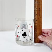 Vintage Luminarc Card Party Double Old Fashioned Whiskey Lowball Glasses, Set of Two, Playing Cards Poker Barware