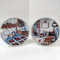 Vintage Comforts of Home Knowles Fine China Collectible Cat Plates, Set of 2, Sleepy Heads and Curious Pair Plates, Hannah Hollister Ingmire