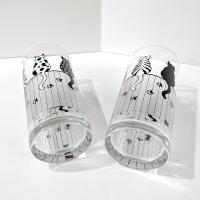 Vintage Black and White Cats on a Fence Highball Drinking Glasses, Set of 2, MCM Barware