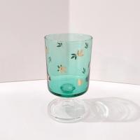 Vintage Emerald Green Gold Leaves Wine Cordial Glass, 1970's Cristal D'Arques Durand Green Cavalier Short Wine Glass
