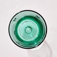 Vintage Emerald Green Gold Leaves Wine Cordial Glass, 1970's Cristal D'Arques Durand Green Cavalier Short Wine Glass