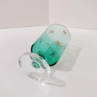 Vintage Emerald Green Gold Leaves Wine Cordial Glass, 1970's Cristal D'Arques Durand Green Cavalier Short Wine Glass