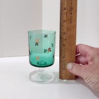 Vintage Emerald Green Gold Leaves Wine Cordial Glass, 1970's Cristal D'Arques Durand Green Cavalier Short Wine Glass