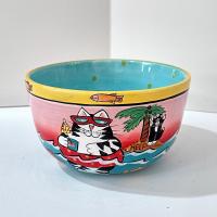 Vintage Candace Reiter Catzilla Fishing Swimming Snorkeling Cats Ceramic Bowl, Whimsical Cat All Purpose Bowl