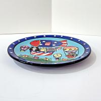 Vintage Candace Reiter Catzilla Hot Air Balloon Stars and Stripes Cats Ceramic Plate, Whimsical Patriotic Cat 8 Inch Plate