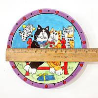Vintage Candace Reiter Catzilla Cupid Cat Couple on a Park Bench Ceramic Plate, Whimsical Cat 8 Inch Plate
