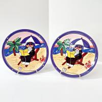 Vintage Candace Reiter Catzilla Beach Chair Reading Cat Ceramic Plate, Whimsical Cat 8 Inch Plate
