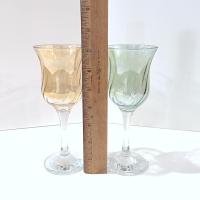 Vintage Crate and Barrel Amber and Green Optic Swirl Wine Glasses, Set of 2