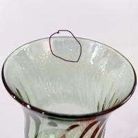 Vintage Crate and Barrel Amber and Green Optic Swirl Wine Glasses, Set of 2