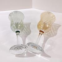 Vintage Crate and Barrel Amber and Green Optic Swirl Wine Glasses, Set of 2