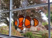 Clownfish Stained Glass Suncatcher, Orange Tropical Fish