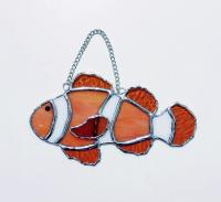Clownfish Stained Glass Suncatcher, Orange Tropical Fish