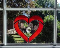 Stained Glass Open Heart Suncatcher with Vintage Crystals