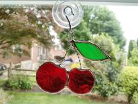 Stained Glass Cherry Cluster Suncatcher, Slot Machine Cherries