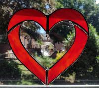 Stained Glass Open Heart Suncatcher with Vintage Crystals