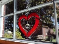 Stained Glass Open Heart Suncatcher with Vintage Crystals