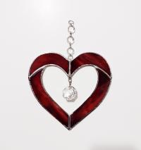 Stained Glass Open Heart Suncatcher with Vintage Crystals