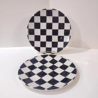 Vintage Royal Stafford Chequers Dinner Plates, Set of Two, Black and White Checkerboard Ceramic Stoneware Plates