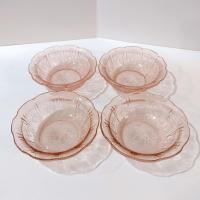 Vintage Jeanette Glass Cherry Blossom Pink Dessert Fruit Bowls, Set of 4, Pink Depression Glass Bowls