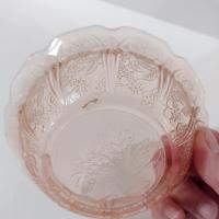 Vintage Jeanette Glass Cherry Blossom Pink Dessert Fruit Bowls, Set of 4, Pink Depression Glass Bowls