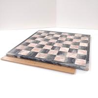 Vintage Pink and Gray Black Onyx Marble 13 3/4 Inch Chess Checkers Board, Mexican Marble Chess Board