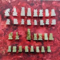 Vintage Hand Carved Stone Chess Pieces, Set of 31, Mayan Aztec Carved Stone Chess Set Figures