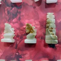 Vintage Hand Carved Stone Chess Pieces, Set of 31, Mayan Aztec Carved Stone Chess Set Figures