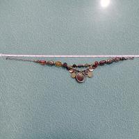 Vintage Brown and Amber Beaded, Gold Tone Rings and Bangles Chico's Statement Necklace, Adjustable 16" to 20"