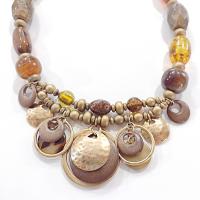 Vintage Brown and Amber Beaded, Gold Tone Rings and Bangles Chico's Statement Necklace, Adjustable 16" to 20"