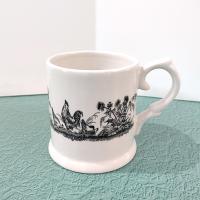 Vintage Black and White Toile Rooster, Chicken, Ducks, and Flowers Ceramic Coffee Mug