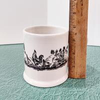 Vintage Black and White Toile Rooster, Chicken, Ducks, and Flowers Ceramic Coffee Mug