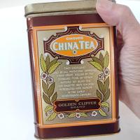 Vintage Golden Clipper Choice China Tea Hinged Lid Tin Storage Box, 1950's Tea Tin with Ship Design made in England