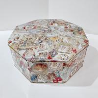 Vintage Victorian Cherub and Angel Octagonal Metal Tin Box, Large Romantic Storage Container