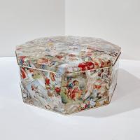 Vintage Victorian Cherub and Angel Octagonal Metal Tin Box, Large Romantic Storage Container