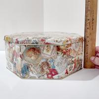 Vintage Victorian Cherub and Angel Octagonal Metal Tin Box, Large Romantic Storage Container
