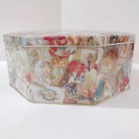 Vintage Victorian Cherub and Angel Octagonal Metal Tin Box, Large Romantic Storage Container