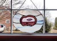 Stained Glass Cloud Suncatcher with Purple Dyed Agate Geode Crystal