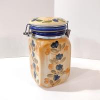 Vintage Tuscan Style Painted Ceramic Clamp Lid Jar, Airtight Cannister Storage Container