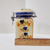 Vintage Tuscan Style Painted Ceramic Clamp Lid Jar, Airtight Cannister Storage Container