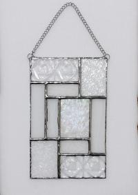 Clear Mondrian Style Geometric Stained Glass Suncatcher