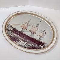 Vintage Currier and Ives Clipper Ship Red Jacket Oval Metal Serving Tray, Sunshine Biscuits Collectible Tray