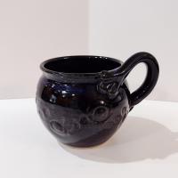 Vintage Artisan Hand Crafted Ceramic Mug, Left Handed Oversized Coffee Tea Mug, Blue and Brown Small Planter Pot